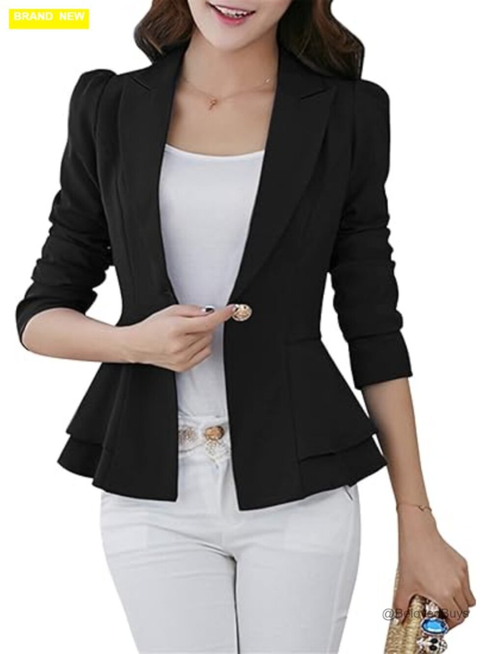 Womens Open Front Blazer Long Sleeve Loose Fit Suit Jacket Work
